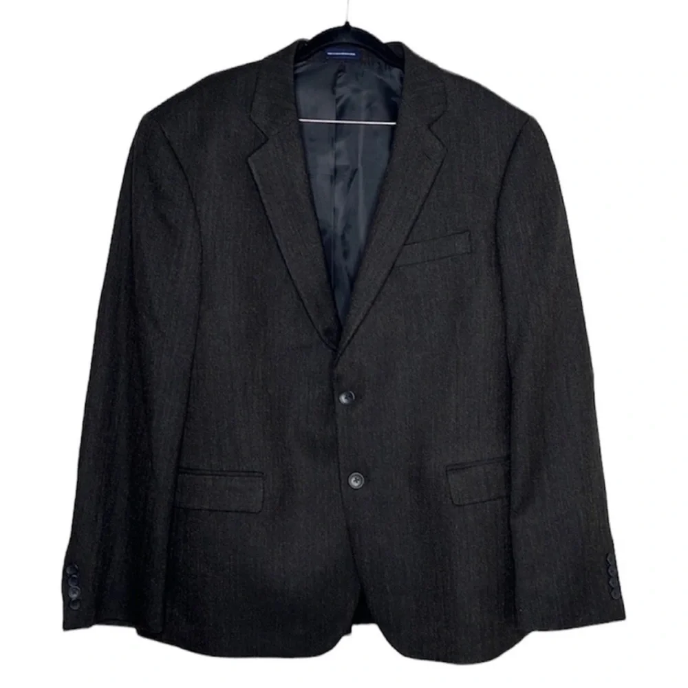 Stafford Signature 2 Button Black Brown Wool Tweed Sportscoat Blazer Sz 44R